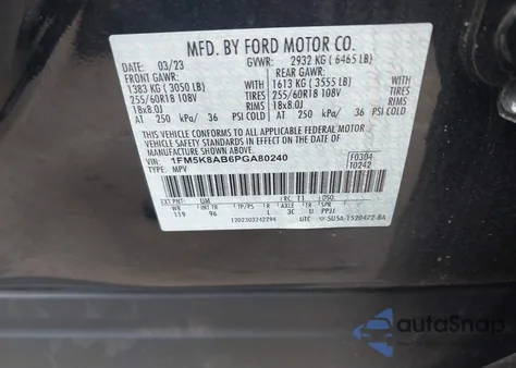 2023 Ford Police Interceptor from USA, damaged, VIN 1FM5K8AB6PGA80240